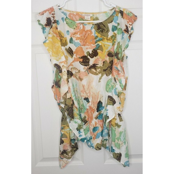 Sundance Tops - Sundance Silk Small Ruffle Blouse Tank Paint Stroke Abstract Top Shell